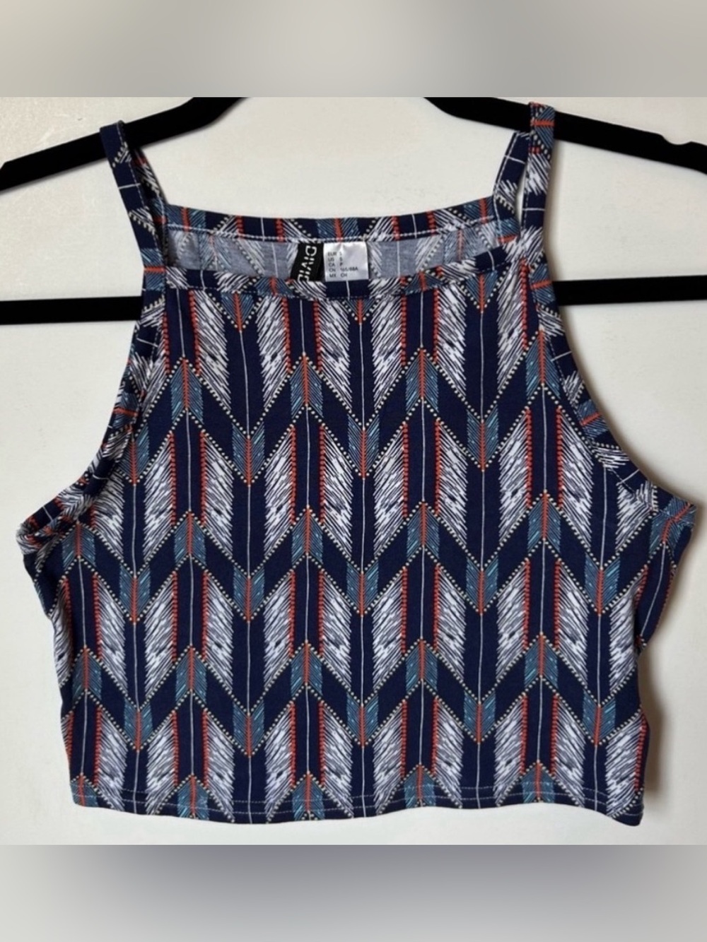 Divided by H&M Bohemian Aztec Feather Summer Halter Neck Tank Crop Top Shirt SzS